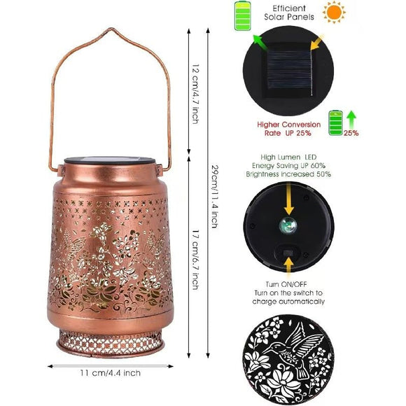 Decorative Solar Butterfly Hanging Lantern(11x11x17CM) - Waterproof Metal Hollow - Carved Outdoor Garden Projection Light for Garden and Patio - RnR Galore