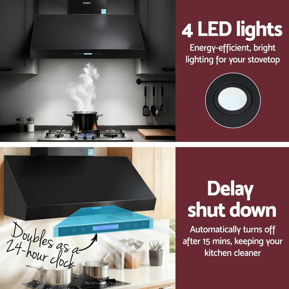 Devanti 1200mm Commercial BBQ Range Hood Dual Motor W/ Remote Control Black - RnR Galore
