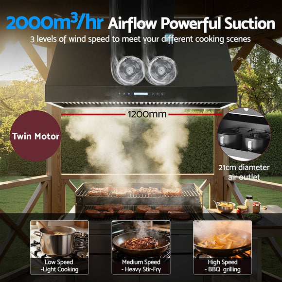 Devanti 1200mm Commercial BBQ Range Hood Dual Motor W/ Remote Control Black - RnR Galore