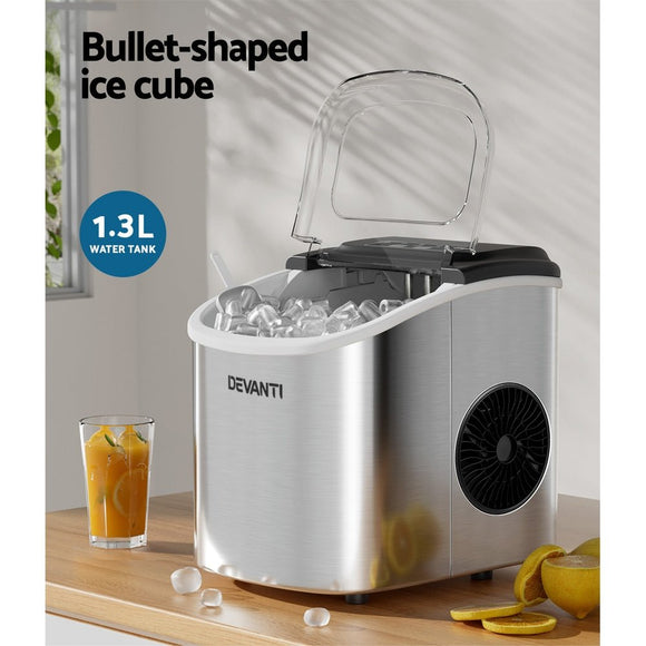 Devanti 12kg Ice Maker Machine w/Self Cleaning Silver - RnR Galore
