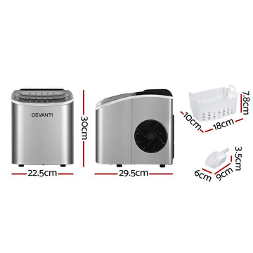 Devanti 12kg Ice Maker Machine w/Self Cleaning Silver - RnR Galore