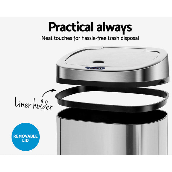 Devanti 50L Motion Sensor Bin Rubbish Automatic Silver - RnR Galore