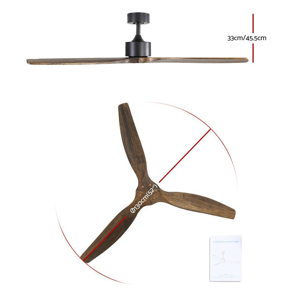 Devanti 52'' Ceiling Fan AC Motor 3 Blades w/Remote - Dark Wood - RnR Galore