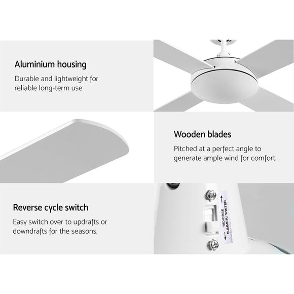 Devanti 52'' Ceiling Fan AC Motor 4 Blades w/Remote - White - RnR Galore