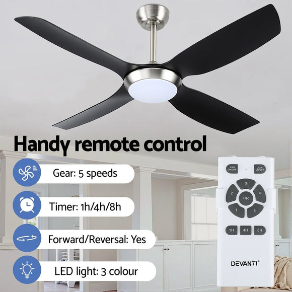 Devanti 52'' Ceiling Fan DC Motor w/Light w/Remote Black - RnR Galore