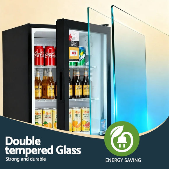 Devanti 56L Bar Fridge Glass Door Mini Fridge Countertop Cooler Black - RnR Galore