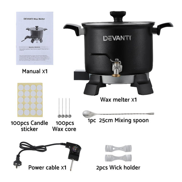 Devanti 5L Wax Melter Candle Making 1200W Melting Pot Furnace Quick Pour Spout Soy Soap - RnR Galore