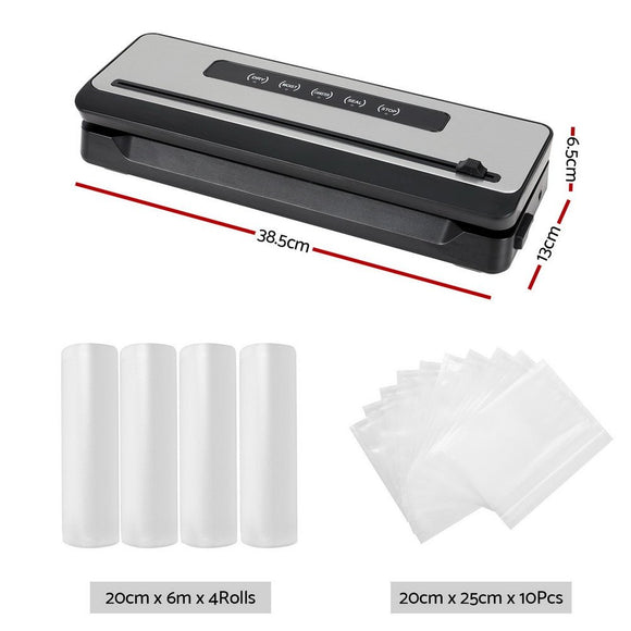 Devanti Food Vacuum Sealer Machine Sealing Cutter 5 Modes Storage Bags 4 Rolls - RnR Galore