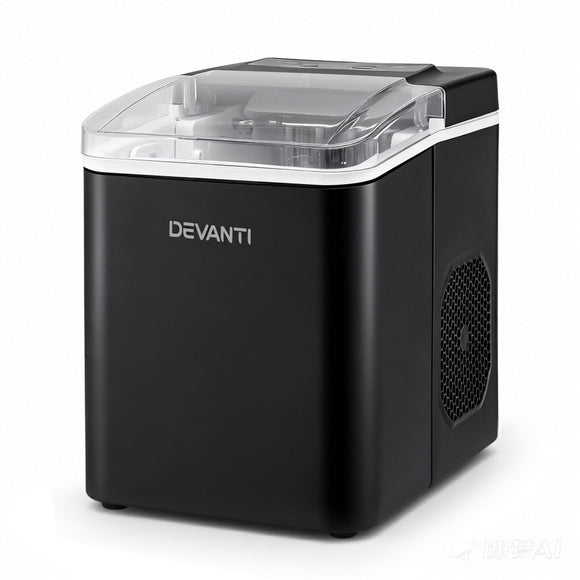 Devanti Ice Maker Machine Portable 12kg Countertop w/Self Cleaning 1.2L Black - RnR Galore
