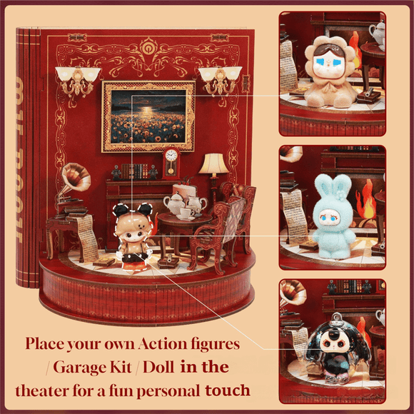 DIY Book Nook Kit Book Theater 3D Wooden Puzzle Miniature Dollhouse Bookshelf Insert with LED Light, 222 Pieces Bookend Decor for Adults Teens, Creative Gift for Book Lovers - RnR Galore