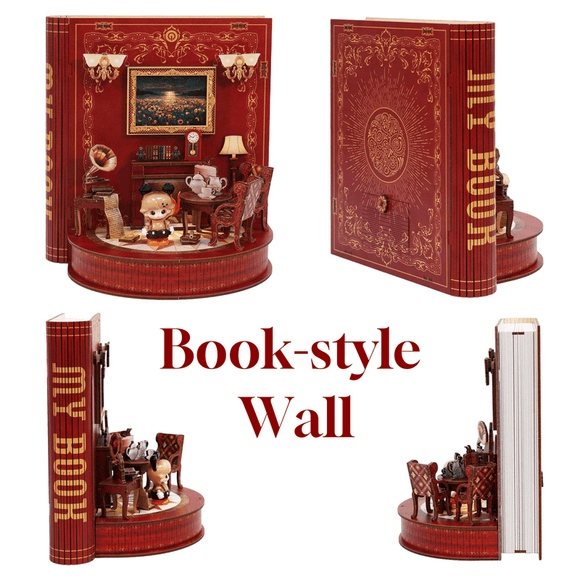 DIY Book Nook Kit Book Theater 3D Wooden Puzzle Miniature Dollhouse Bookshelf Insert with LED Light, 222 Pieces Bookend Decor for Adults Teens, Creative Gift for Book Lovers - RnR Galore