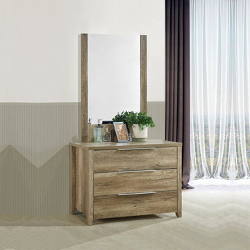 Dresser with 3 Storage Drawers in Natural Wood like MDF in Oak Colour with Mirror - RnR Galore