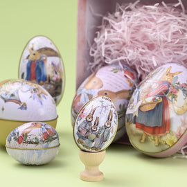 Easter Decorative Tin Egg Set of 3 Sizes with Vintage Rabbit Artwork for Home Display and Gift Giving(Style B) - RnR Galore
