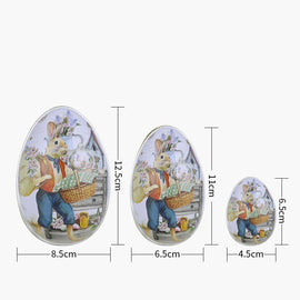 Easter Decorative Tin Egg Set of 3 Sizes with Vintage Rabbit Artwork for Home Display and Gift Giving(Style B) - RnR Galore