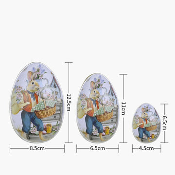 Easter Decorative Tin Egg Set of 3 Sizes with Vintage Rabbit Artwork for Home Display and Gift Giving(Style B) - RnR Galore