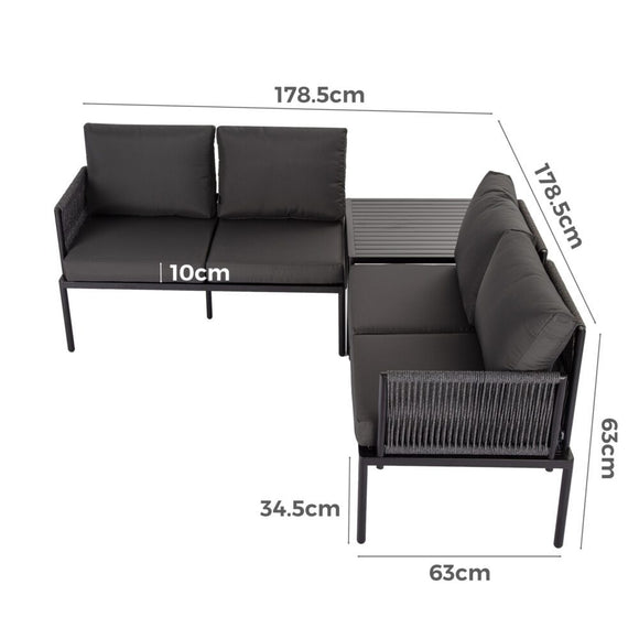 Eden 4 - Seater Outdoor Lounge Set with Coffee Table in Black - Stylish Textile and Rope Design - RnR Galore