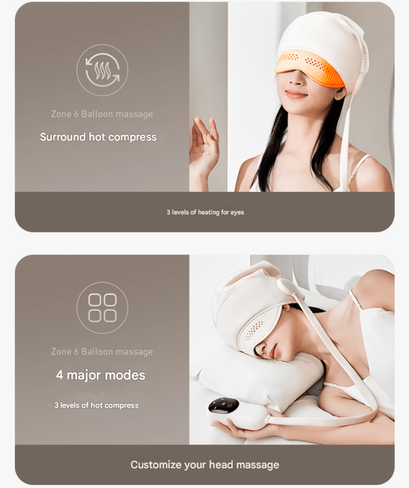 Electric Head Massage Hat with Inflatable Airbags - 6 - Zone Scalp Therapy for Relaxation and Sleep Aid - RnR Galore