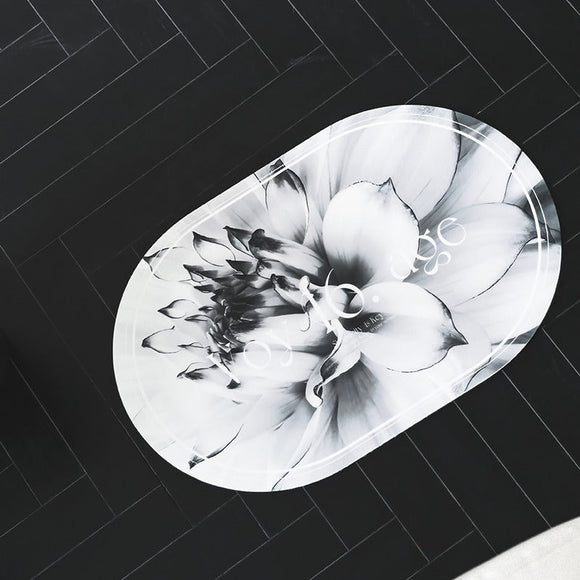 Elegant Floral Print Absorbent Floor Mat - Quick Dry, Non - Slip, Easy Clean Bathroom & Entryway Rug(Water lilies on white background) - RnR Galore