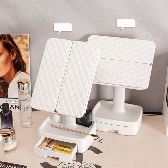 Elegant Tri - Fold Shell LED Vanity Mirror - Smart Makeup Gift with Storage & Illumination - RnR Galore