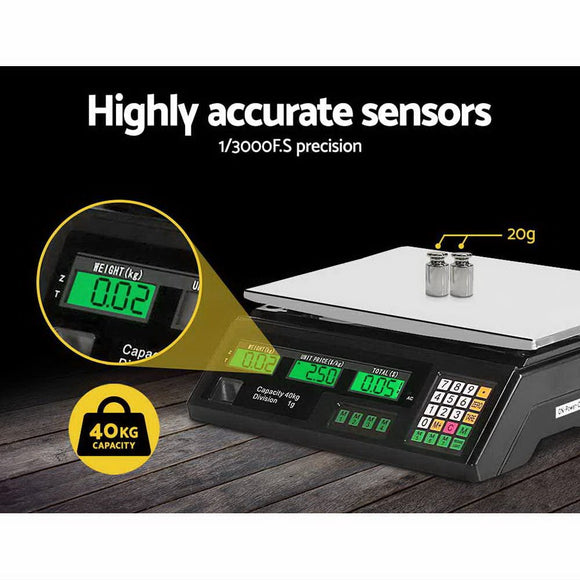 Emajin Scales Digital Kitchen 40KG Weighing Scales Platform Scales Black LCD - RnR Galore