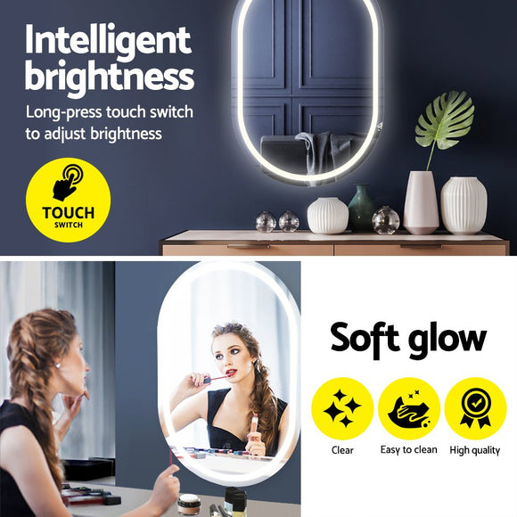 Embellir 2 LED Wall Mirror With Light 50X75CM Bathroom Decor Oval Mirrors Vanity - RnR Galore