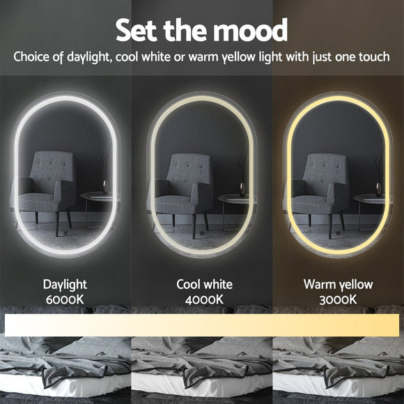 Embellir 2 LED Wall Mirror With Light 50X75CM Bathroom Decor Oval Mirrors Vanity - RnR Galore