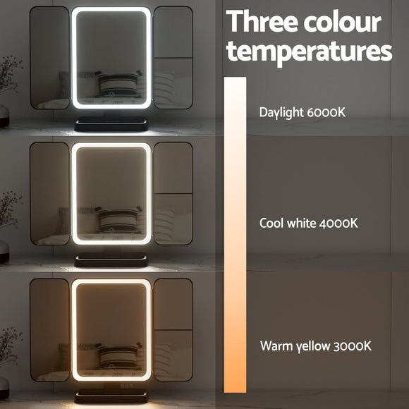 Embellir LED Makeup Mirror Tri - fold Lighted Vanity Mirrors 1X2X3X Magnifications - RnR Galore