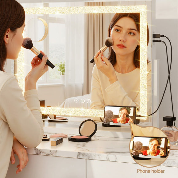 Embellir Makeup Mirror 60x50cm 360～ Rotatable Vanity Mirror with Lights Crystal LED - RnR Galore