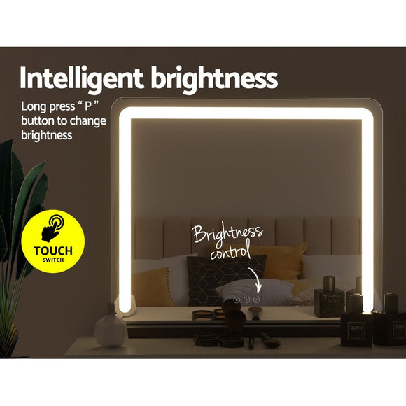 Embellir Makeup Mirror 60x50cm Hollywood Vanity with LED Light Tabletop Black - RnR Galore