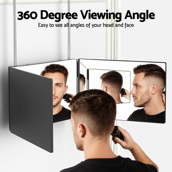Embellir Trifold Mirror Makeup Portable with Height Adjustable 3 Way Telescoping Hook Hair Cutting Styling - RnR Galore