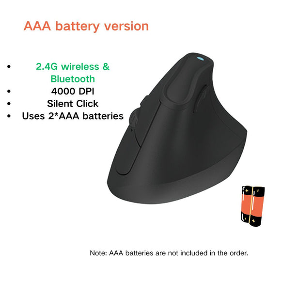 Ergonomic Vertical Mouse - Multi - Device Bluetooth5.0 & 2.4G Wireless, Adjustable DPI, Silent Click(black) - RnR Galore