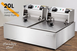 EuroChef Commercial Electric Deep Fryer Twin Frying Basket Chip Cooker Fry - RnR Galore