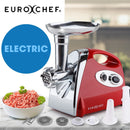EUROCHEF Electric Meat Grinder, Stainless Steel Mincer Sausage Filler Kibbe Maker, Red - RnR Galore