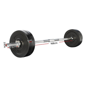 Everfit 28kg Barbell Set Weight Plates Bar Lifting Bench 168cm - RnR Galore