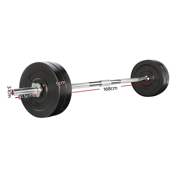 Everfit 28kg Barbell Set Weight Plates Bar Lifting Bench 168cm - RnR Galore