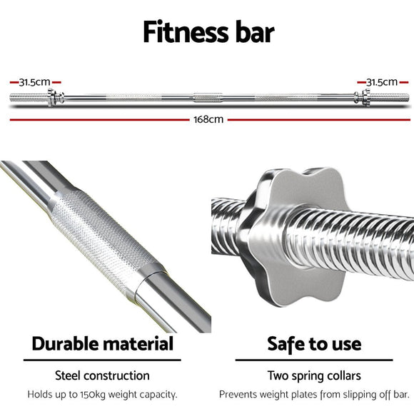 Everfit 38kg Barbell Set Weight Plates Bar Lifting Bench 168cm - RnR Galore