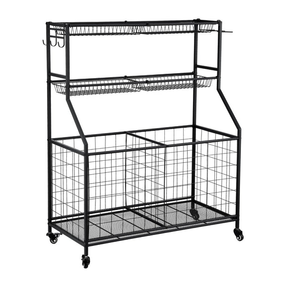 Everfit Sports Equipment Organizer Storage with Wheels Multi - Sport Garage Gym Black - RnR Galore
