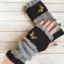 Fashion Color - Block Butterfly Embroidered Knit Gloves, Warm Fit 8.5×22cm, Practical Sweet Stylish Essential for Autumn/Winter Outfits(black) - RnR Galore
