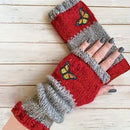 Fashion Color - Block Butterfly Embroidered Knit Gloves, Warm Fit 8.5×22cm, Practical Sweet Stylish Essential for Autumn/Winter Outfits(black) - RnR Galore