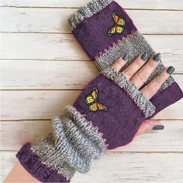 Fashion Color - Block Butterfly Embroidered Knit Gloves, Warm Fit 8.5×22cm, Practical Sweet Stylish Essential for Autumn/Winter Outfits(GREEN) - RnR Galore