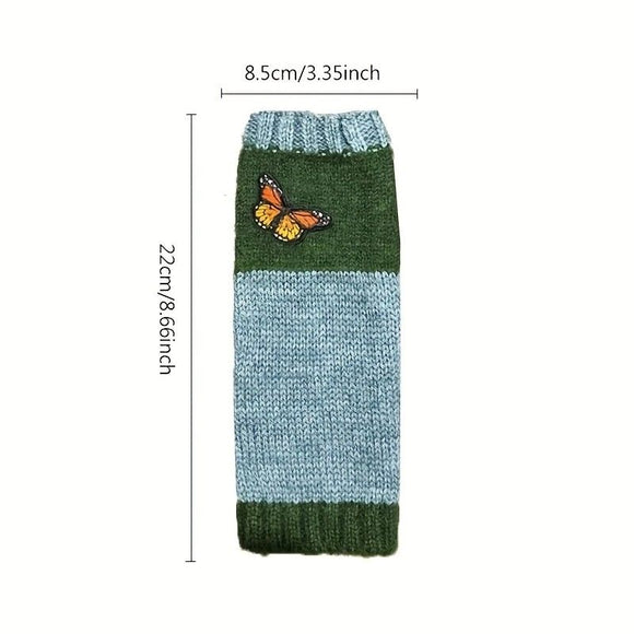Fashion Color - Block Butterfly Embroidered Knit Gloves, Warm Fit 8.5×22cm, Practical Sweet Stylish Essential for Autumn/Winter Outfits(GREEN) - RnR Galore