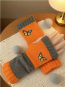 Fashion Color - Block Butterfly Embroidered Knit Gloves, Warm Fit 8.5×22cm, Practical Sweet Stylish Essential for Autumn/Winter Outfits(RED) - RnR Galore