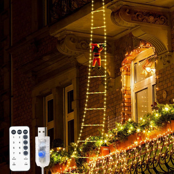 Festive Climbing Santa LED Ladder Light - USB Powered Outdoor Christmas Hanging Decoration with Remote(3m) - RnR Galore