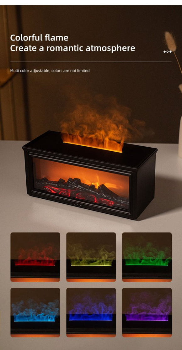 Fireplace Flame Effect Aroma Diffuser & Humidifier with 7 - Colour Light, Timer & Remote Control(Dark Wood Grain) - RnR Galore