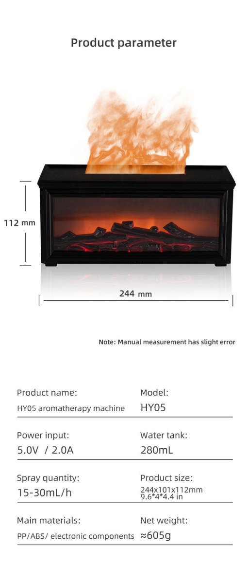 Fireplace Flame Effect Aroma Diffuser & Humidifier with 7 - Colour Light, Timer & Remote Control(Light Wood Grain) - RnR Galore