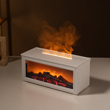 Fireplace Flame Effect Aroma Diffuser & Humidifier with 7 - Colour Light, Timer & Remote Control(White) - RnR Galore