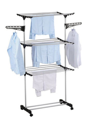 Folding 3 Tier Clothes Laundry Drying Rack with Stainless Steel Tubes for Indoor & Outdoor Home - RnR Galore
