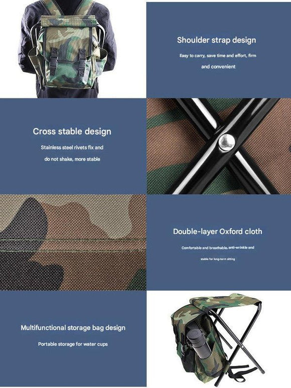 Folding Camo Backpack Stool - Portable Chair for Camping & Fishing - RnR Galore