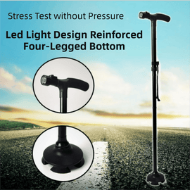 Folding LED Walking Cane with Dual Handle - Adjustable(88 - 98CM), Anti - Slip 4 - Prong Base, and Stand - Up Function for Seniors - RnR Galore