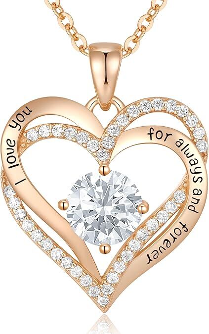 Forever Love Heart Birthstone Necklace: 925 Sterling Silver Jewelry for Mom, Wife, Friend – Ideal for Mother’s Day, Anniversaries & Birthday（white diamond,April） - RnR Galore